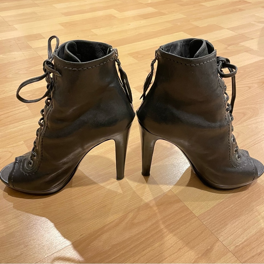 EUC Miu Miu 5” Lace-Up Peep-toe Zippered Heeled Booties, Black, Sz 8.5 / 39 - Picture 5 of 8